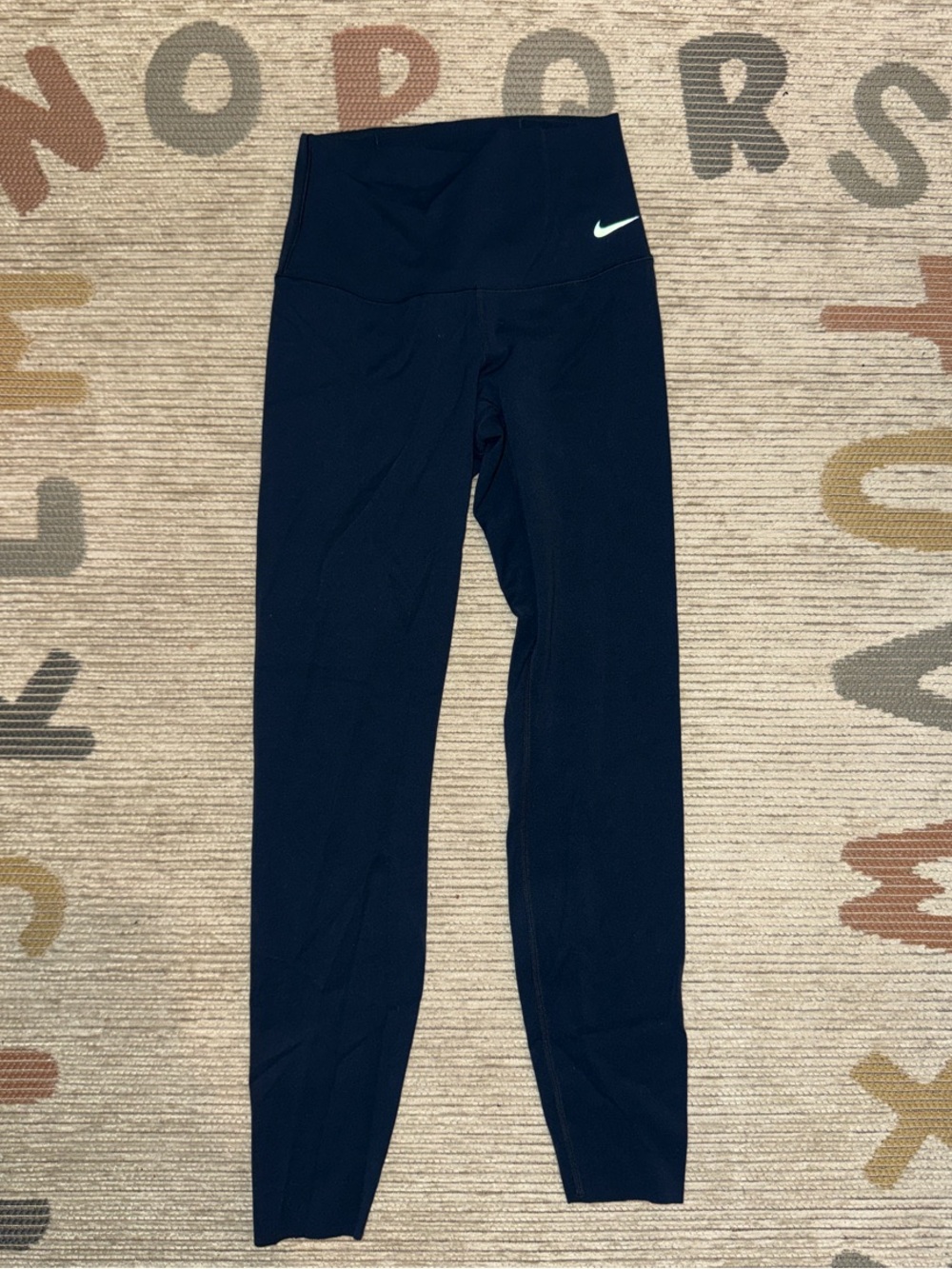 Nike Kids Navy Blue High-Waist Leggings with White Swoosh